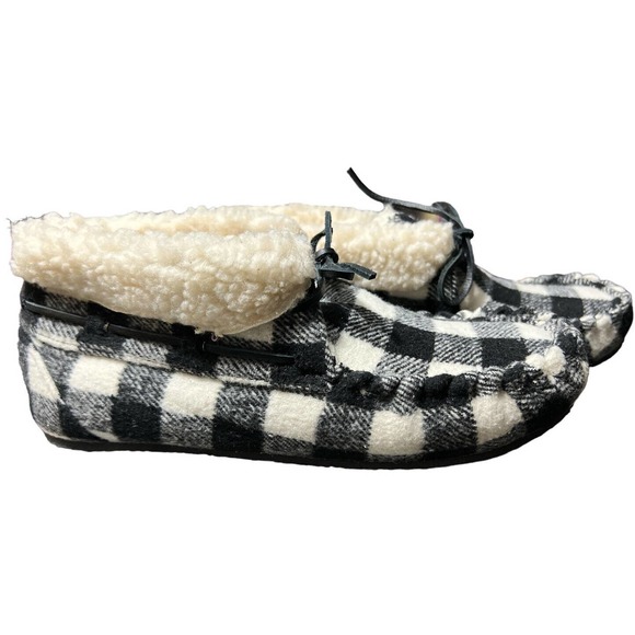 Minnetonka Chrissy Slip On Black Plaid Bootie Slippers Shearling Fur Size 9M - Picture 7 of 7